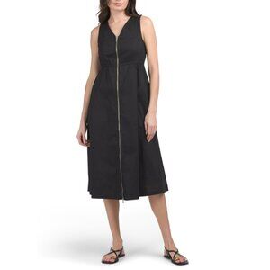 MIAN Black Made In Italy Sleeveless Front Zip Midi Dress